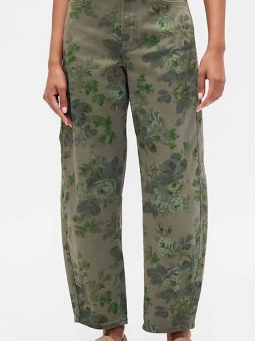 GAP FACTORY high rise print barrel jeans in green floral (00/24S)